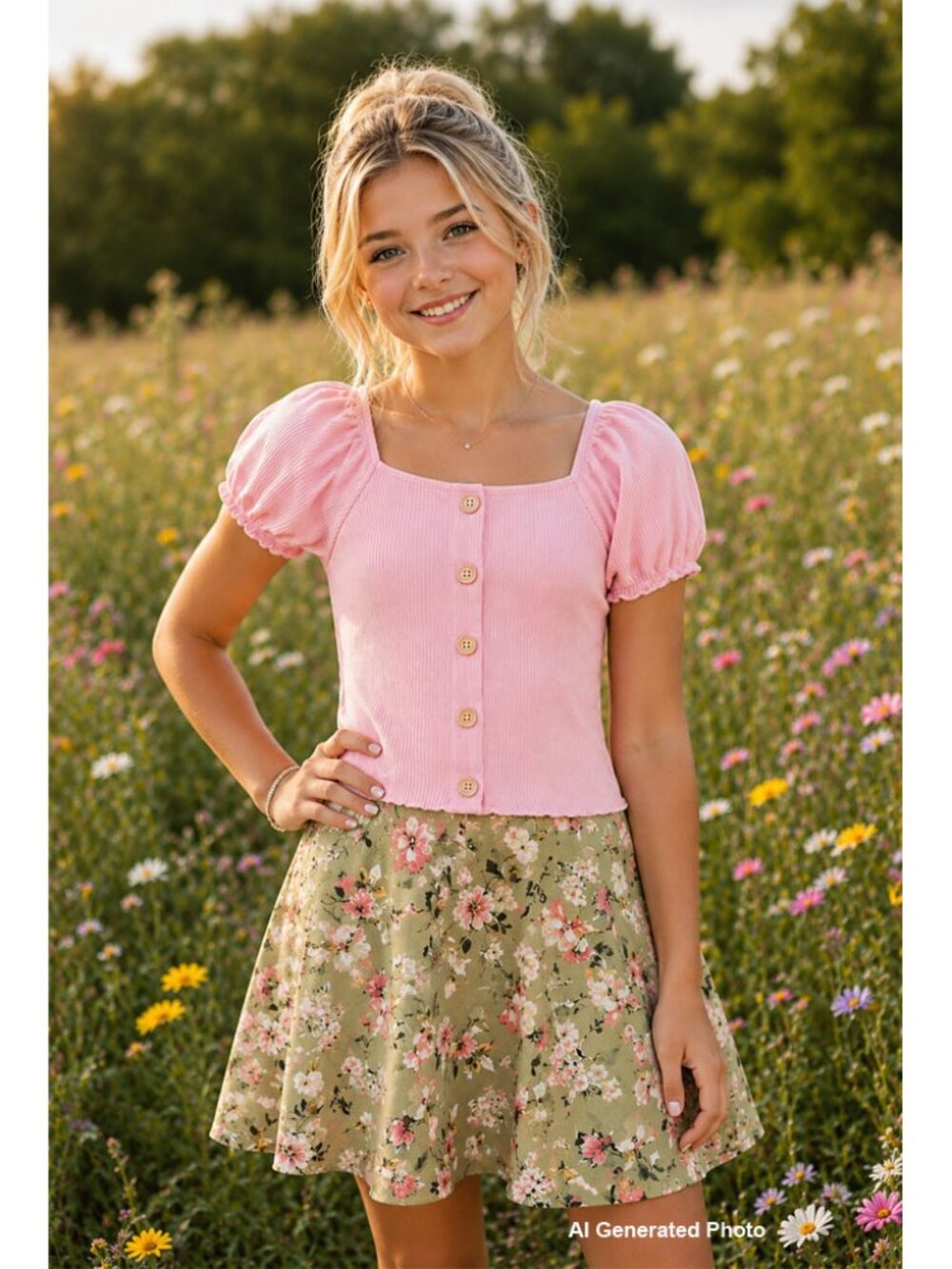 Speechless Button Front Top and Floral Skirt Set Size 16 NWT